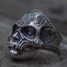 Stainless Steel Mandala Skull Ring