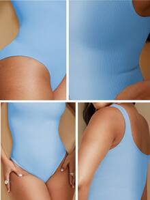 1 件女士无缝全身塑身紧身衣 - 藍色 - 查看 8