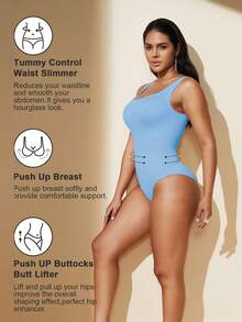 1 件女士无缝全身塑身紧身衣 - 藍色 - 查看 5