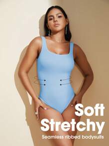 1 件女士无缝全身塑身紧身衣 - 藍色 - 查看 2