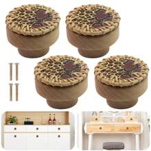 12个波西米亚风格藤编旋钮，木质把手，手工编织圆形拉手，适用于梳妆台抽屉、橱柜、衣柜 - 咖啡棕 - 查看 18