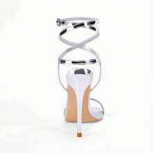 Womens Strappy Lace Up Heels Sandals Sexy High Heeled Ankle Strap Summer Dress Shoes Christmas Gift & New Year Gift - 銀色 - 查看 3
