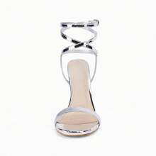 Womens Strappy Lace Up Heels Sandals Sexy High Heeled Ankle Strap Summer Dress Shoes Christmas Gift & New Year Gift - 銀色 - 查看 5