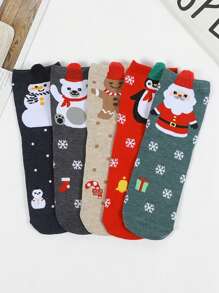 1/5 Pary Skarpetek z Motywem Świątecznym Renifer, Bałwan, Święty Mikołaj Nadruk Dla Mężczyzn - Wielokolorowe - Zobacz 9