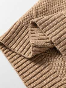 Acelitt Autumn/Winter Women's Khaki Solid Color Knitted Textured Pattern Dropped Shoulder Oversized Sweater Dress, Recommend Sizing Down One Size