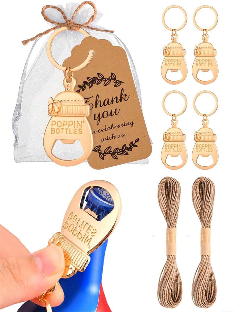 10 件/套牛奶瓶形开瓶器，配有欧根纱袋和感谢卡，适合洗礼礼物、婚礼派对礼物、生日派对礼物、圣诞节 - 金小奶瓶 - 查看 1