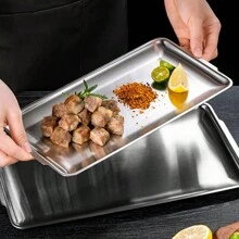 1/2/3/4 Pcs Stainless Steel Rectangular Tray, Tray Holder Baking Pans, Toaster Oven Tray Baking Sheet, Sushi Plate, Kitchen Steamer Cookie Dishes, Home Cookware, Dishwasher Safe Christmas Gift - Silver - View 8