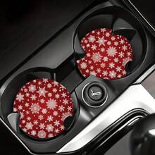 2 件圣诞树/雪花吸水杯垫，时尚耐用速干汽车杯垫