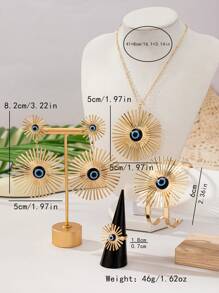A 2024 European And American Cross-Border Jewelry Fashion Devil's Eye Necklace, Earrings, Bracelets, Rings, Metal Hollow Flower Necklaces, Women's Runway Style Elegant Set