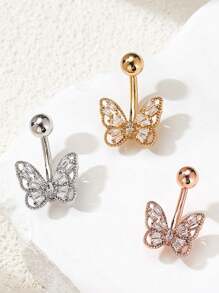 1 件休闲可爱蝴蝶锆石肚脐环，适合女士，穿孔身体首饰派对 - 蝴蝶型 - 查看 1
