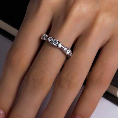 ANU JEWEL S925 Silver Plated With 18k Gold Moissanite Ring, Eternal Ring For Wedding And Jewelry, 3mm/4mm D Color Stone