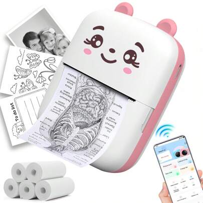 Printer,Portable Printer Sticker Maker,Mini Study Thermal Printer For Phone Photos Pattern Kids Gift,Suitable For Smartphone Portable Thermal Printer,Used For Notes,Diary DIY,Children's Gifts,Learning Graphics,Anatomy Maps,Photos,Student Sticker Printer Christmas Birthday And New Year Gifts