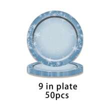60pcs/Set Plastic-Free Blue Snowflake Christmas Happy Theme Party Tableware Set, Including 9 Inch, 7 Inch Paper Plates, Dessert Plates, Paper Cups - Multicolor - View 8