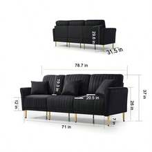 3 Pieces Sectional Sofa Set For Living Room, 2 Pieces Of Two-Seater Sofas And 1 Piece Of 3-Seater Sofas, , 3 Pcs Couch Set With, Sectional Couches For Living Room, 3-Seater +Sofa + Loveseat, Black Ve - 黑色+絨+海綿+7座如圖 - 查看 3
