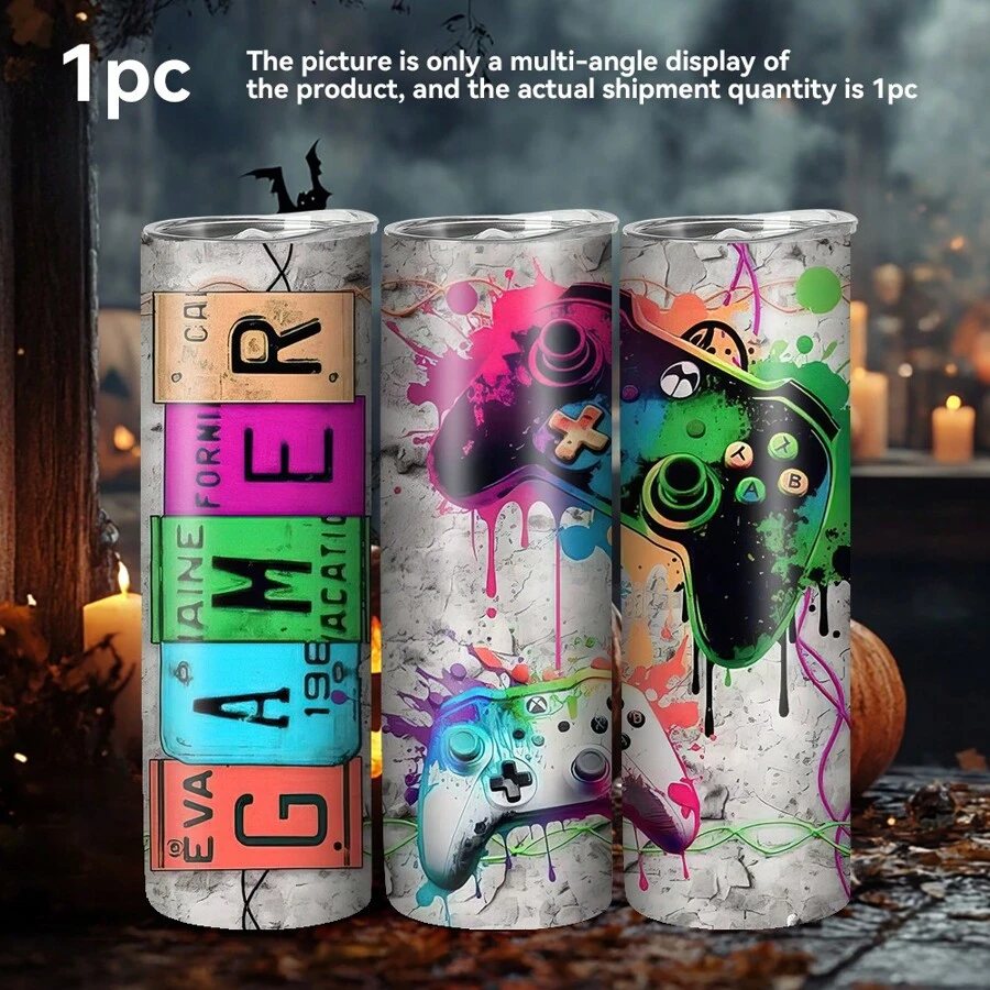 1 Piece 20oz Multi-Purpose Beverage Insulated Cup, Stainless Steel Vacuum Insulated Water Cup, Tumbler, With Straw And Straw Brush, Coffee Cup, Iced Tea, Water, Portable And Fashionable Water Cup, Suitable For Travel, Fitness Tumbler, Home, Office, Gift For Friends And Family, Suitable For Game Fans Back To School