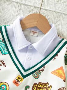 2 Piezas Traje de niño de manga larga con estampado de dinosaurios, pantalón con cordón de color sólido, falso diseño de dos piezas, traje de manga larga de moda y casual, adecuado para niños de 18 meses a 6 años para vestir en primavera y otoño