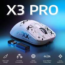 ATTACK SHARK X3PRO 4K/8K Lightweight Wireless Gaming Mouse With Tri-Mode(Wired/2.4GHz/BT),PAW3395 Optical Sensor,26K DPI,GM8.0 Switch,Long Battery,7 Buttons For PC/Laptop/Win(Mouse+Sticker)