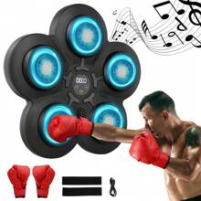 Music Boxing Machine, Music Electronic Wall Target Training Devices With 6 Lights, Bluetooth Sensor & Gloves For Adults, For Home Exercises - Hitam - View 2