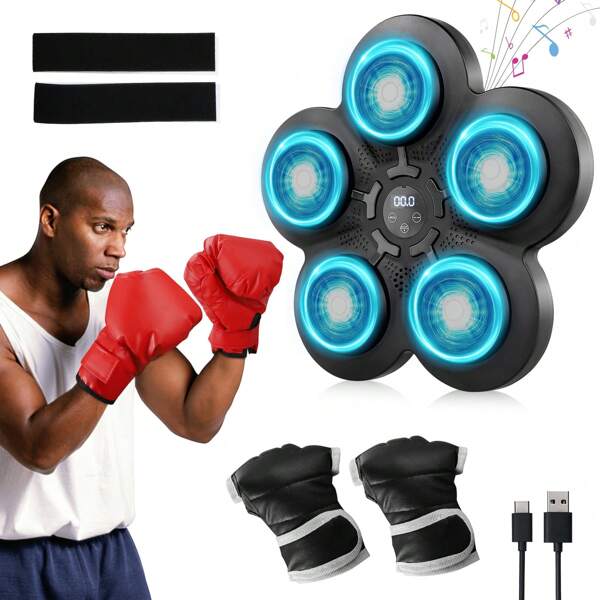 Music Boxing Machine, Music Electronic Wall Target Training Devices With 6 Lights, Bluetooth Sensor & Gloves For Adults, For Home Exercises
