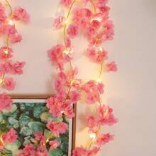 1 pièce Guirlande lumineuse de 2 m de fleurs de cerisier artificielles blanches, lumières décoratives de vigne de fleurs de cerisier rose toujours verte pour la décoration de fête d'anniversaire, mariage, événement et maison