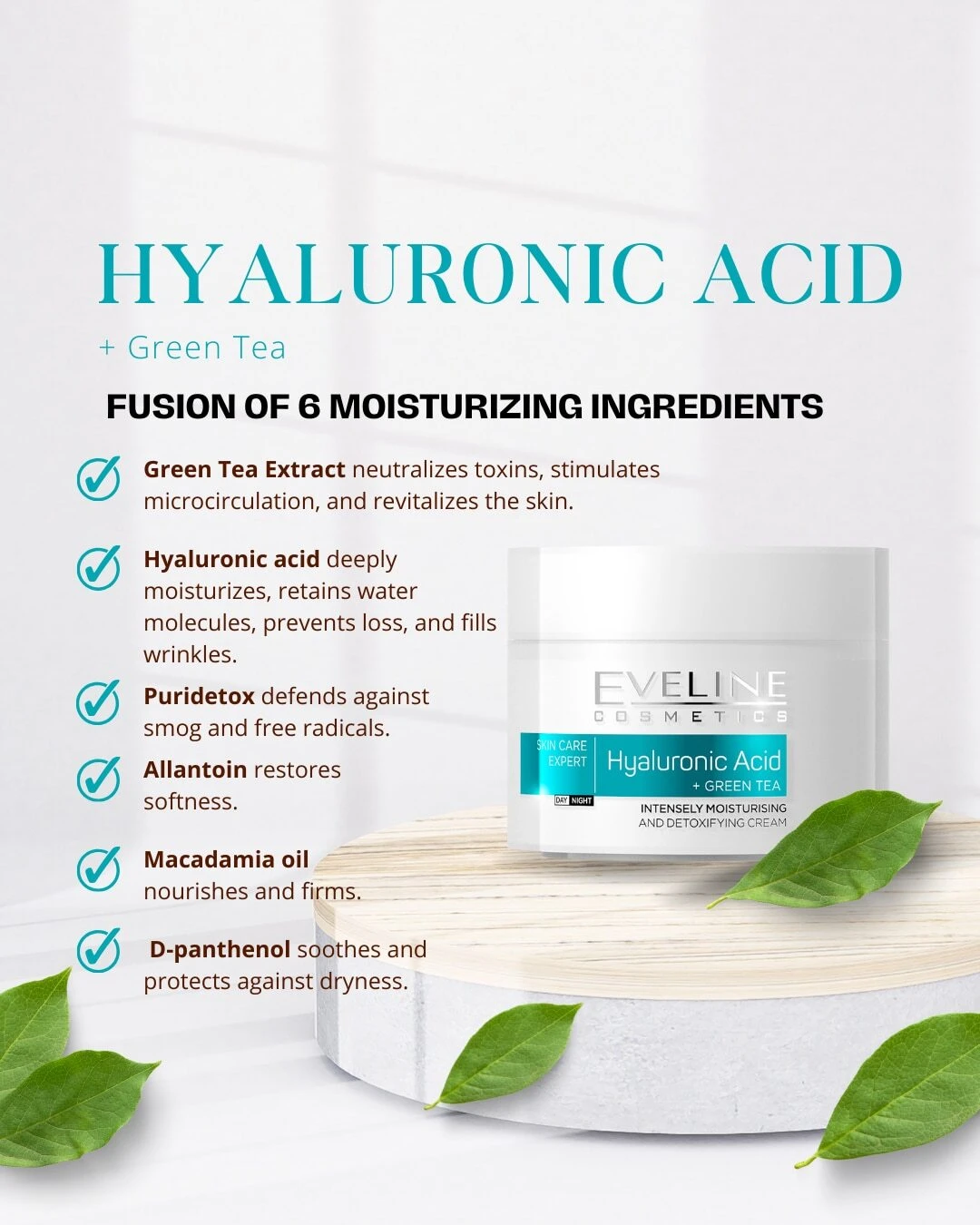Eveline Cosmetics Skin Care Expert Hyaluronic Acid + Green Tea Day And ...
