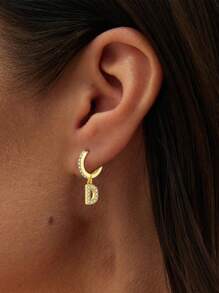 FOREVER QUEEN 1 PC 925 Sterling Silver Single Initial Earrings Small Huggie Hoop Earrings Gold Plated Cubic Zirconia Initial Letter Earrings Jewelry Gifts For Girls Kids Women - View 3