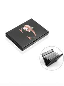 1pc - 6 Slots Ultra-Thin Card Holder, Rose Gold, Alphabet A-Z Pattern Wallet, ID & Credit Card Case, Minimalist Ultra-Slim Aluminum Alloy Metal Wallet, RFID Blocking Card Holder, Unisex - Black - View 7