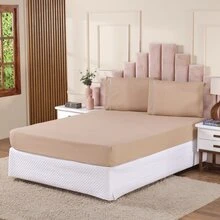 3-Piece Sheet Set 400 Thread Count Queen Size Bed Micropercal Ponto Palito Hotel Soft Touch - Straw - View 3