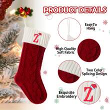 1PC Initial Stockings, 18'' Large Embroidered Monogram Knit Stocking, Holiday And Family Stocking For Fireplace Or Party Decoration Red-White Best Gifts Birthday Home Decor Christmas Decorations Room Decor Christmas Winter Christmas Decorations Home Christmas Gifts Christmas Decor - Red and White - View 3