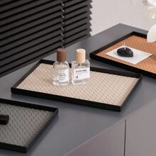 1pc Rectangular Leather Tray For Jewelry, Cosmetics, Decor, Lightweight Luxurious Iron Tray Organizer, Available In Brown And Beige - Multicolor - View 10