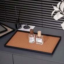 1pc Rectangular Leather Tray For Jewelry, Cosmetics, Decor, Lightweight Luxurious Iron Tray Organizer, Available In Brown And Beige - Multicolor - View 9