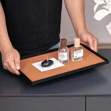 1pc Rectangular Leather Tray For Jewelry, Cosmetics, Decor, Lightweight Luxurious Iron Tray Organizer, Available In Brown And Beige - Multicolor - View 11