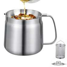Oil Strainer Pot 1.5L/2L Large Capacity Oil Storage Can With Filter Lid Stainless Steel Oil Filter Pot Set With Filter Basket & Mesh For Storing 1.5L/2L Kitchen Stainless Steel Oil Filter Pot Large Capacity Versatile Oil Filter - Silver - View 4