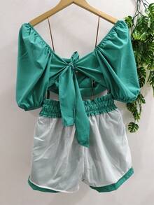 cropped e short para feminina - Verde - Visão 2