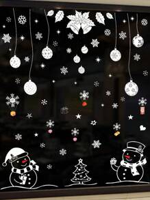 1pc/2pcs圣诞雪人贴纸新年快乐客厅卧室玻璃展示柜背景家居装饰展示柜玻璃门圣诞球贴纸铃铛贴纸 - 彩色 - 查看 13