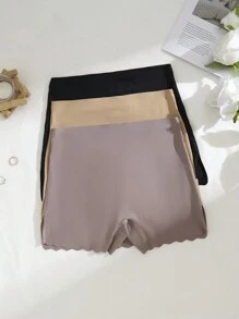 3pcs Women Anti-Chafing Shorts, Seamless Boyleg Briefs With Wave Pattern