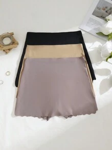 3pcs Women Anti-Chafing Shorts, Seamless Boyleg Briefs With Wave Pattern