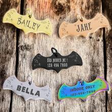 1pc Customized Engraved Bat-Shaped Pet ID Tag - Personalized Halloween Theme Pattern Dog And Cat Name Tag, Stainless Steel Collar Pendant - Anti-Lost Keychain, Engraved With Name And Contact Information - Colorful Fashion Outdoor Pet Accessory - Perfect Gift For Pet Safety - Multicolor - View 8