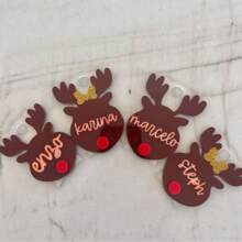 Etiqueta de nome personalizada de ÁRVORE DE NATAL H2.0 30 ou 40 oz - Topper de nome com glitter - Placa de nome de Natal - Etiqueta de nome de Natal - cervo - Ver 2