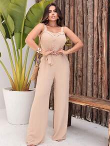 Lollitan LONG WOMEN'S OVERALL WITH TIE AT THE WAIST AND ELASTIC AT THE BACK DUNA FABRIC - 米色 - 查看 2