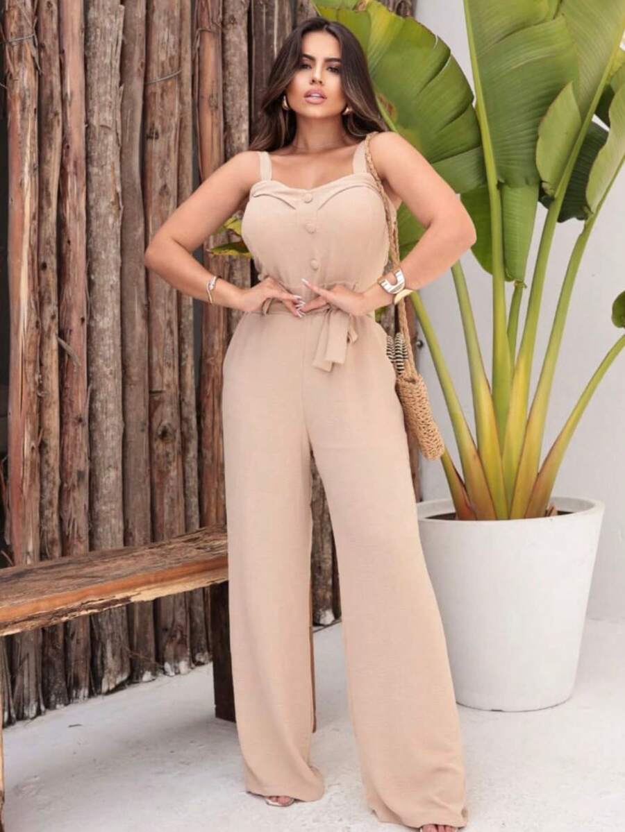 Lollitan LONG WOMEN'S OVERALL WITH TIE AT THE WAIST AND ELASTIC AT THE BACK DUNA FABRIC - 米色 - 查看 1