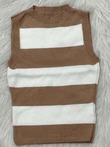 Women's Blouse Top Tank Top Knit Modal Striped Summer Fashion - Màu Khaki - Xem 2