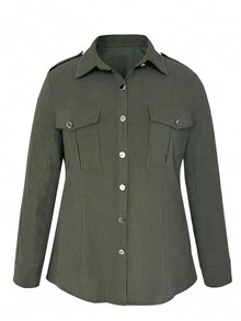 Áo cánh dài tay dáng rộng màu trơn đơn giản dành cho nữ - xanh quân đội - Xem 3