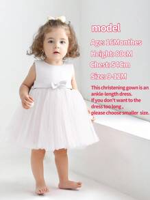 嬰兒女寶寶白色蓬蓬袖蕾絲連衣裙，適用於婚禮和特殊場合，適合0-2歲 - 白色 - 查看 3