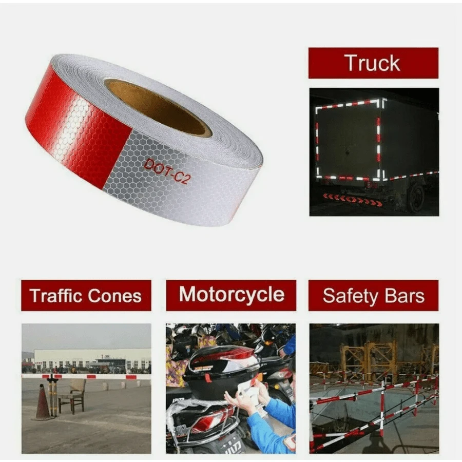 BreeRainz DOT-C2 Approved Reflective Conspicuity Tape - Red & White Diamond Pattern, 2" X 50' Roll For Trailers, Vehicles, Boats & More