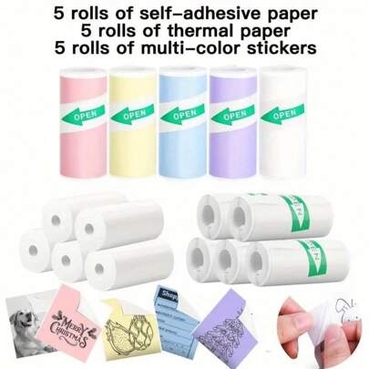Mini Printer Paper Thermal Label Sticker Paper Rolls Self-Adhesive Photo Printer Labels Receipt Paper Roll For Pocket Photos Notes Thermal Printer Journal 5.7 X 2.5cm Diameter 25mm Back To School