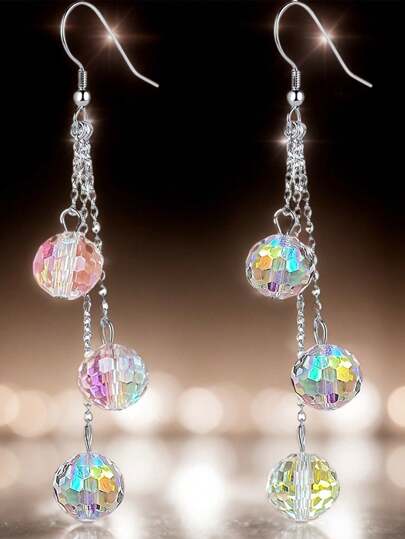 一对闪亮水晶水滴流苏耳环，适合女性出席派对和舞会，垂坠式耳环，饰有闪亮珠子，是母亲节、感恩节、生日、周年纪念日、订婚、圣诞节、情人节、圣餐礼、毕业典礼、独立日或任何场合送给妻子、朋友的完美礼物。