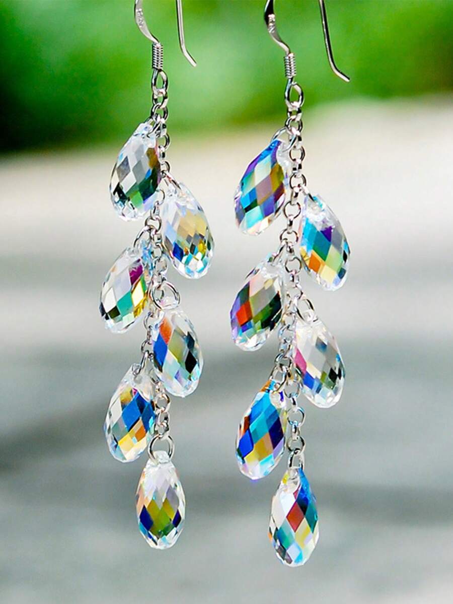 1 cặp Hoa tai lấp lánh cho phụ nữ dự tiệc vũ hội Ab pha lê thả hoa tai tua rua Trang sức Hoa tai hạt lấp lánh Hoa tai móc treo - Nhiều màu - Xem 1