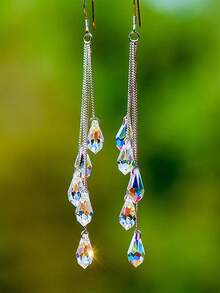 1 cặp Hoa tai lấp lánh cho phụ nữ dự tiệc vũ hội Ab pha lê thả hoa tai tua rua Trang sức Hoa tai hạt lấp lánh Hoa tai móc treo - Nhiều màu - Xem 5