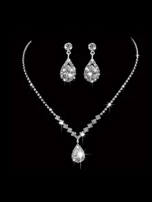 Bộ trang sức vòng cổ và hoa tai đính đá Rhinestone sang trọng, phù hợp cho trang phục dự tiệc của phụ nữ - Bạc - Xem 6